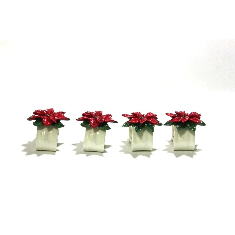 Target Home Poinsettia Napkin Rings Boxed 2002 Ceramic Christmas Set of …